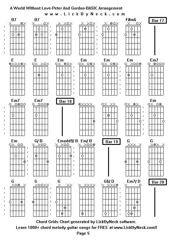 Chord Grids Chart of chord melody fingerstyle guitar song-A World Without Love-Peter And Gordon-BASIC Arrangement,generated by LickByNeck software.